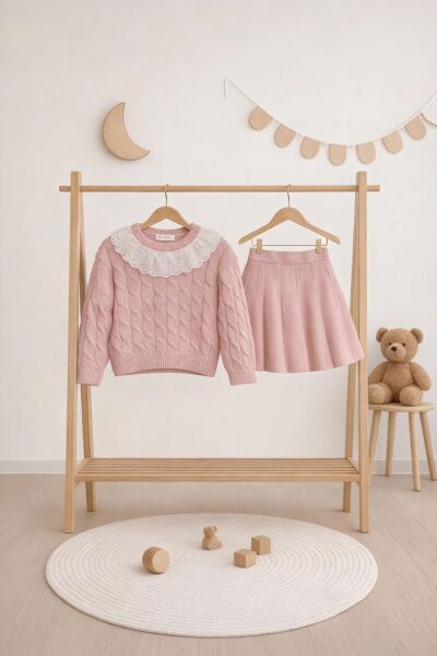 Bebe yaka triko Etekli Takım pembe