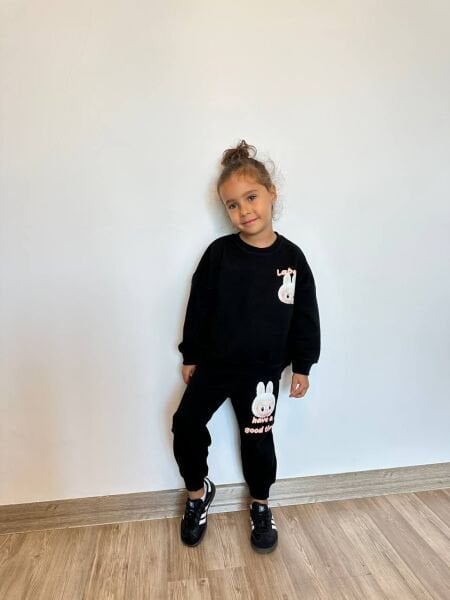 Labubu baskılı unisex takım siyah