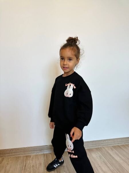 Labubu baskılı unisex takım siyah