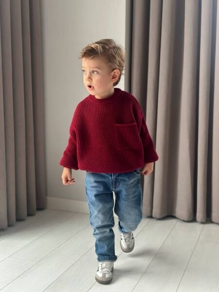 Triko kazak jean Takım Bordo