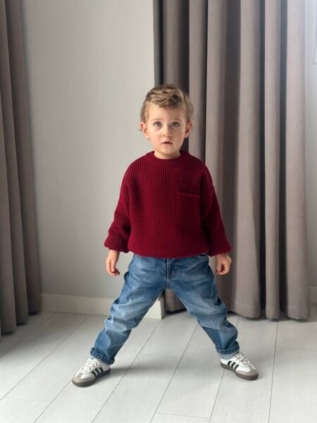 Triko kazak jean Takım Bordo