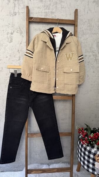 4lü Set kapitone Mont tişört yelek jean