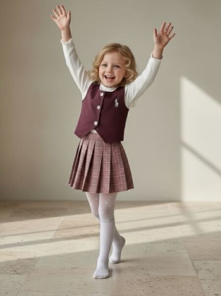 Gabardin Yelekli Plise Etekli 3lü Takım