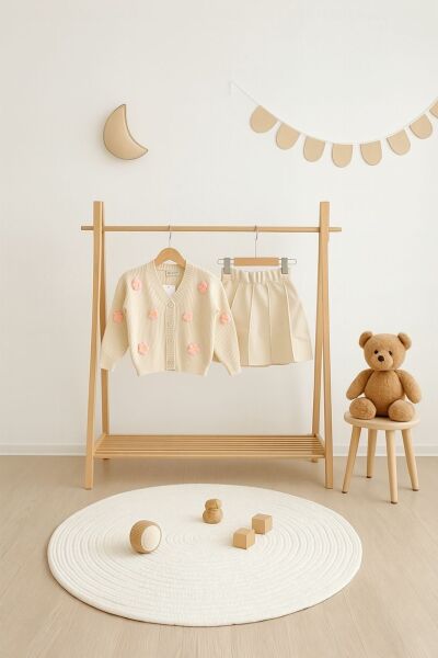 Çiçek detaylı triko takım