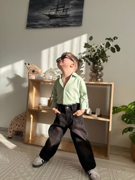 Jean gömlek takım yeşil