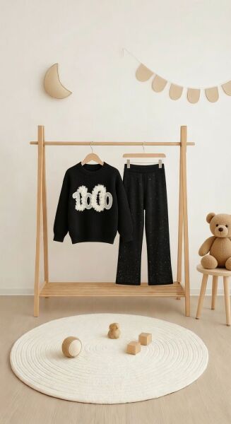 Taşlı Triko Takım Siyah