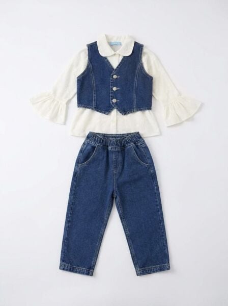 Denim yelek jean gömlek Takım