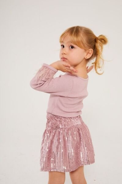 Pullu payetli takım bebe pembe