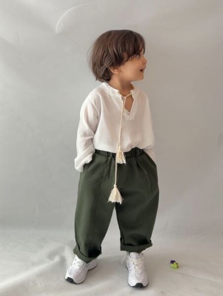 Şile bezi üst & Gabardin Pantolon yeşil