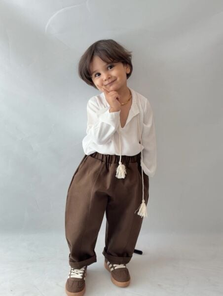 Şile bezi üst & Gabardin Pantolon Kahve