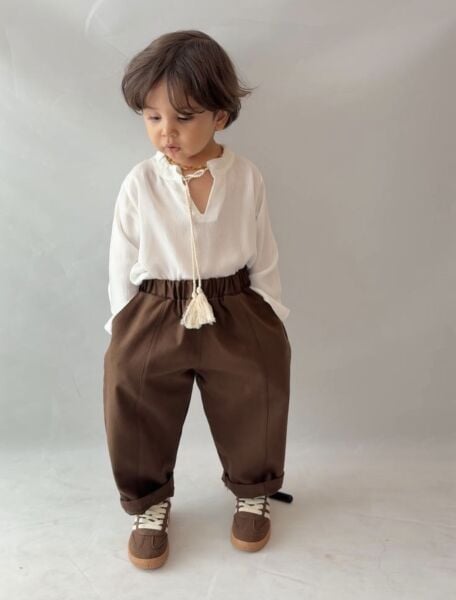 Şile bezi üst & Gabardin Pantolon Kahve