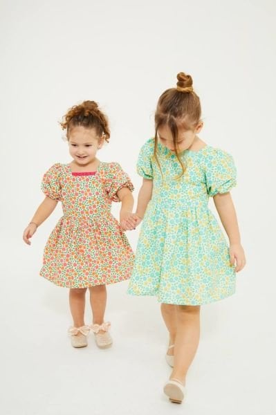 Çiçek detaylı elbise yeşil