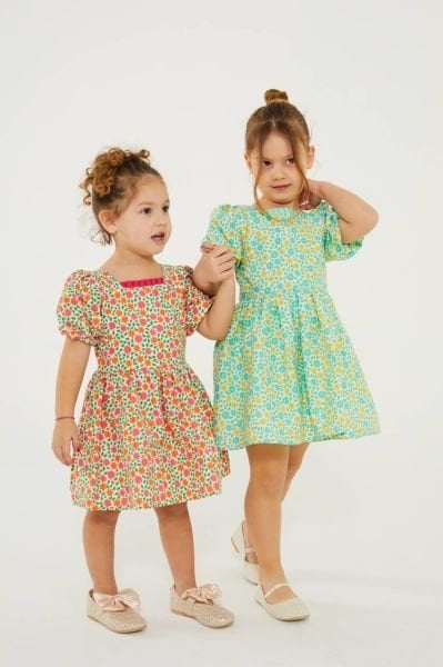 Çiçek detaylı elbise yeşil