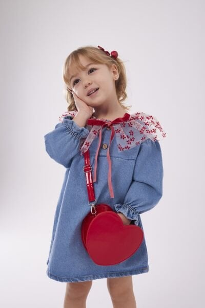 Yaka detaylı denim elbise