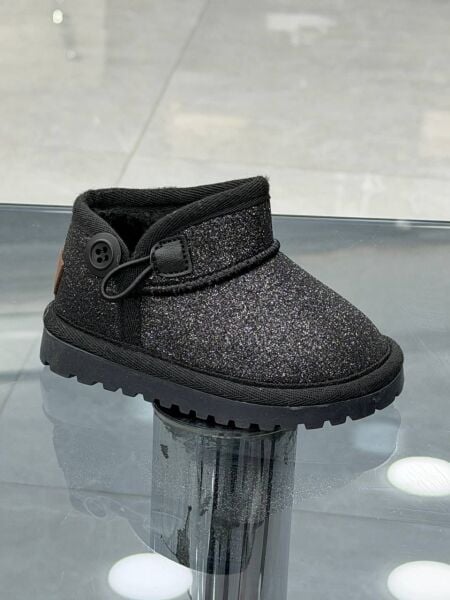 Düğme detaylı simli bot siyah