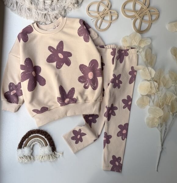 Çiçek detaylı taytlı takım