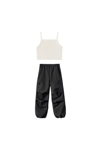 Paraşüt Pantolon Crop takım siyah