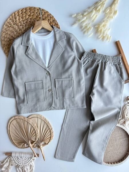 Ceket pantolon 2li keten Takım bej