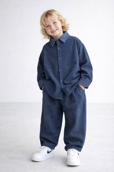 Kadife fitilli 2li takım lacivert