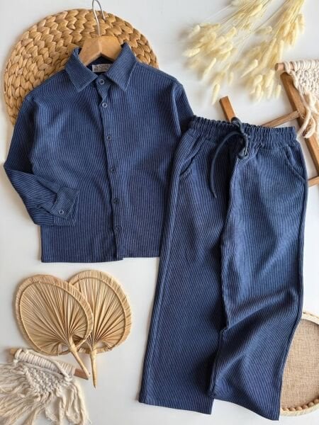 Kadife fitilli 2li takım lacivert