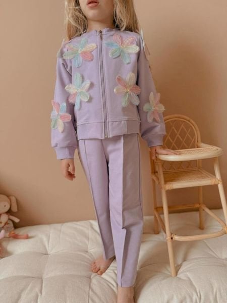 Çiçek detaylı lila takım