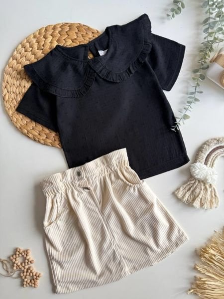 Dokuma keten gömlek fitilli etek