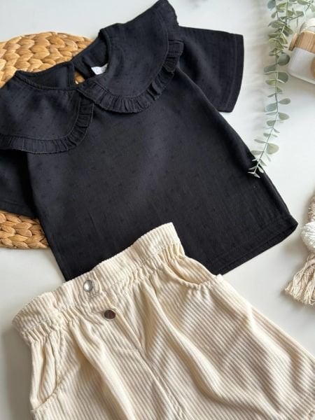 Dokuma keten gömlek fitilli etek