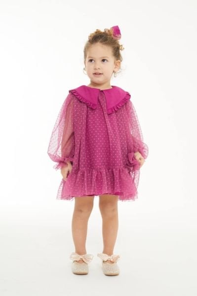 Tül detaylı elbise pembe