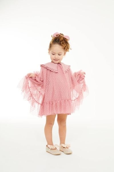 Tül detaylı bebe pembe elbise