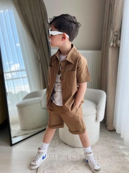 Gabardin 3lü set bej