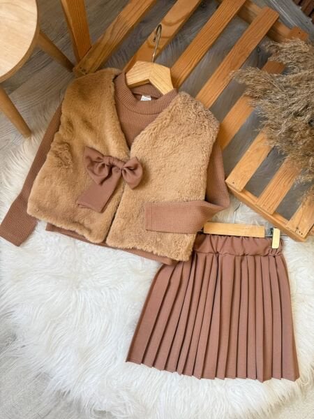 3lü yelek bluz etek set