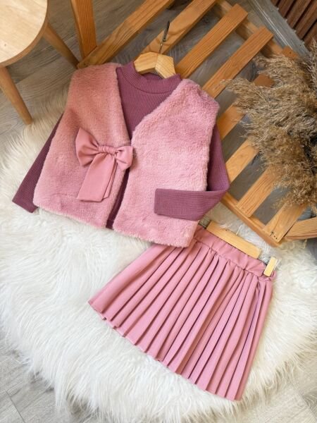 3lü yelek bluz etek set
