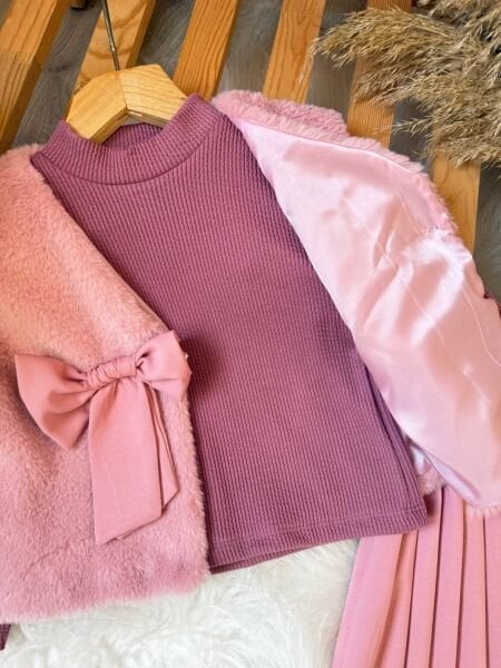 3lü yelek bluz etek set