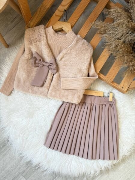 3lü yelek bluz etek set